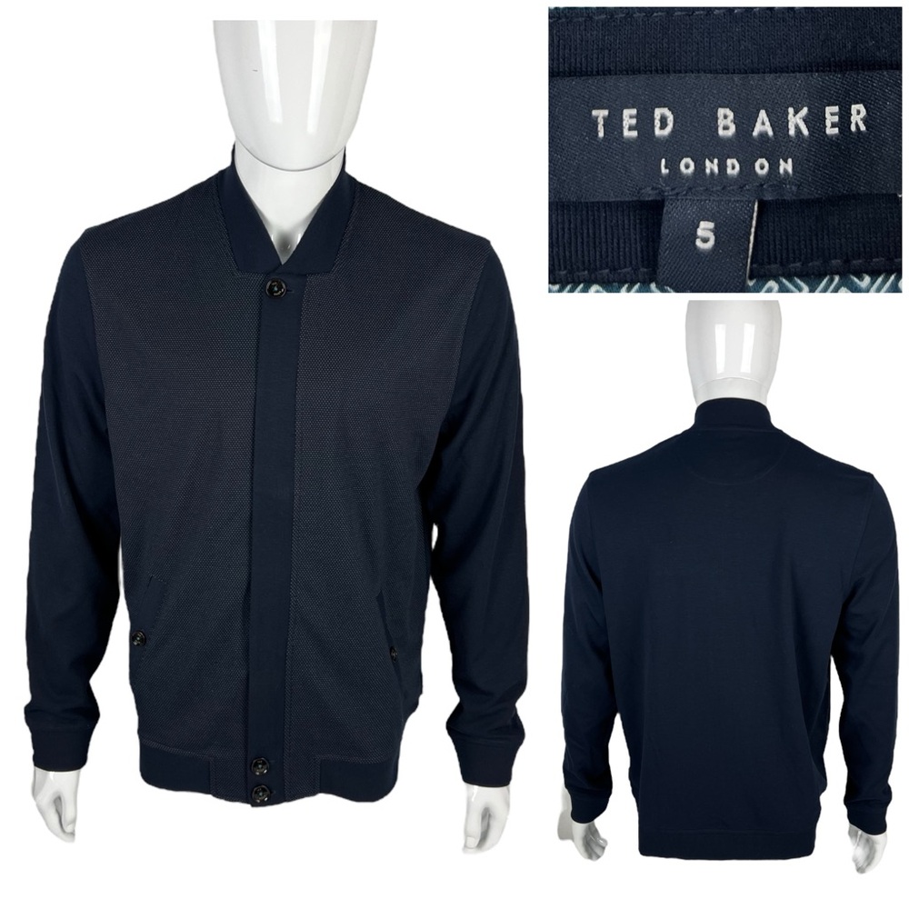 Ted Baker Mens 5 - XL? Jacket Blue Full Zip Button Blue Pockets Casual EUC